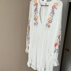 Free People White Dress with Floral Embroidery